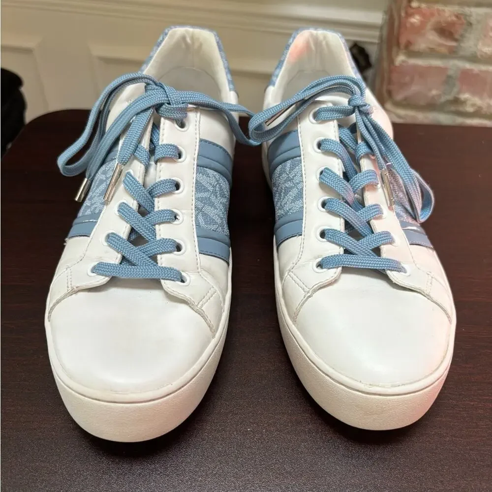 Michael Kors Poppy Logo Stripe Lace‎ Up Sneakers Women’s 8.5 White Blue